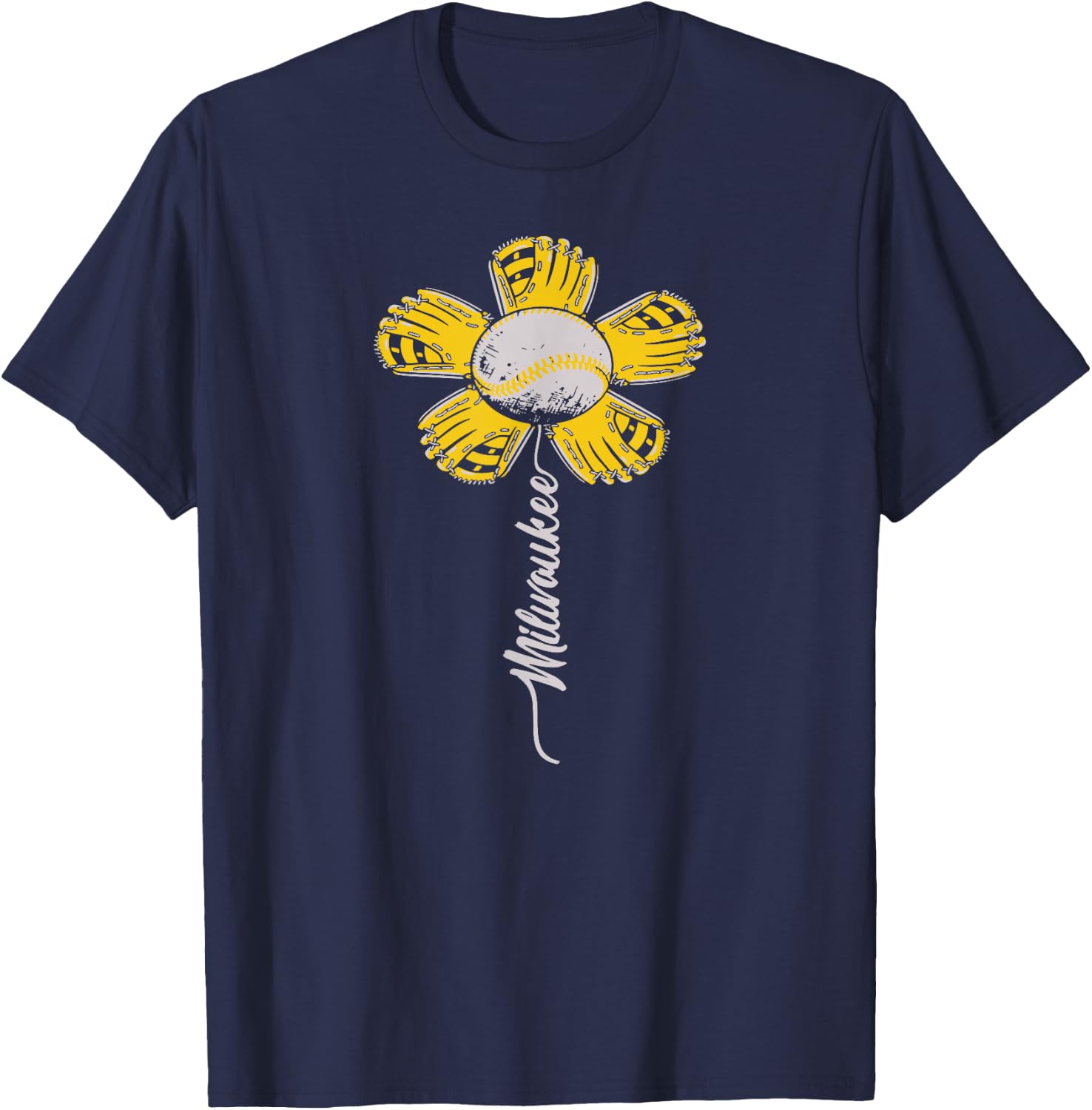 Milwaukee Baseball Flower, Baseball Enthusiasts 2024 T-Shirt - T-Shirt | Navy