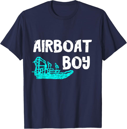 Airboat Boy Swamp Hydroplane Fanboat Propeller Airboating T-Shirt - T-Shirt | Navy