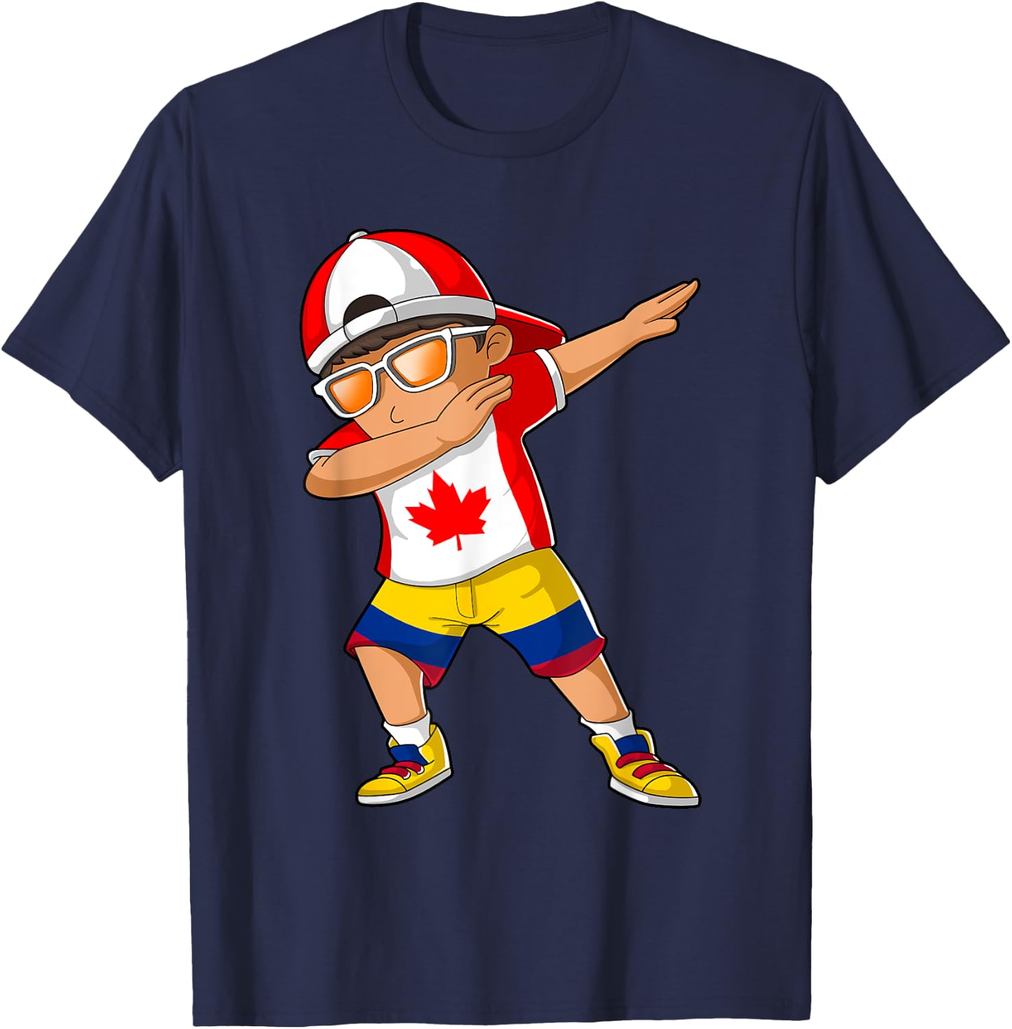 Half Canadian Half Colombian Boy Canada Colombia Flag T-Shirt - T-Shirt | Navy