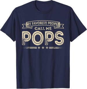 Favorite People Call Me Pops Funny Vintage Dad Papa Grandpa T-Shirt - T-Shirt | Navy
