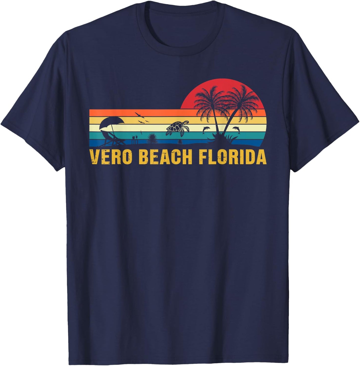 Family Vacation Vintage Vero Beach Florida Sea Turtle T-Shirt - T-Shirt | Navy
