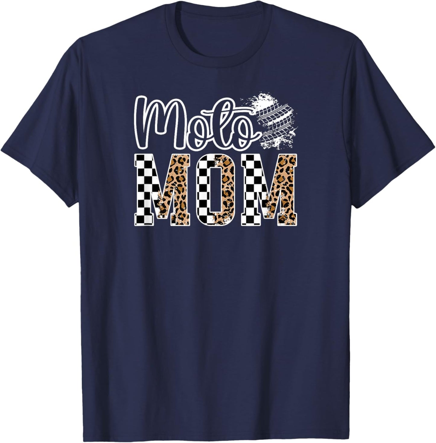 Moto Mom Leopard Motocross Mom Of A Motocross Rider Mama T-Shirt - T-Shirt | Navy