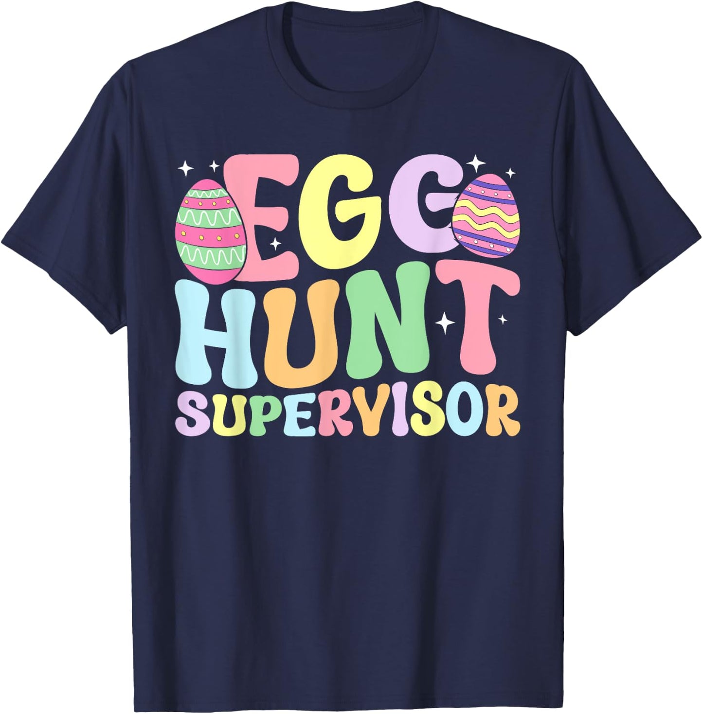 Egg Hunt Supervisor Retro Egg Hunting Party Mom Dad Easter T-Shirt - T-Shirt | Navy