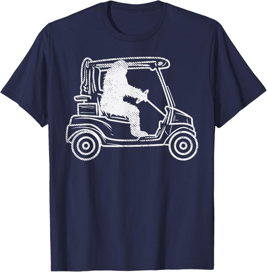 Bigfoot Sasquatch Driving Golf Cart Funny Golfing Golfer T-Shirt - T-Shirt | Navy