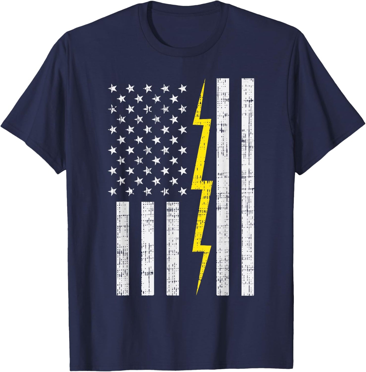 US Flag Lightning Bolt Vintage Patriotic Electrician Gift T-Shirt - T-Shirt | Navy