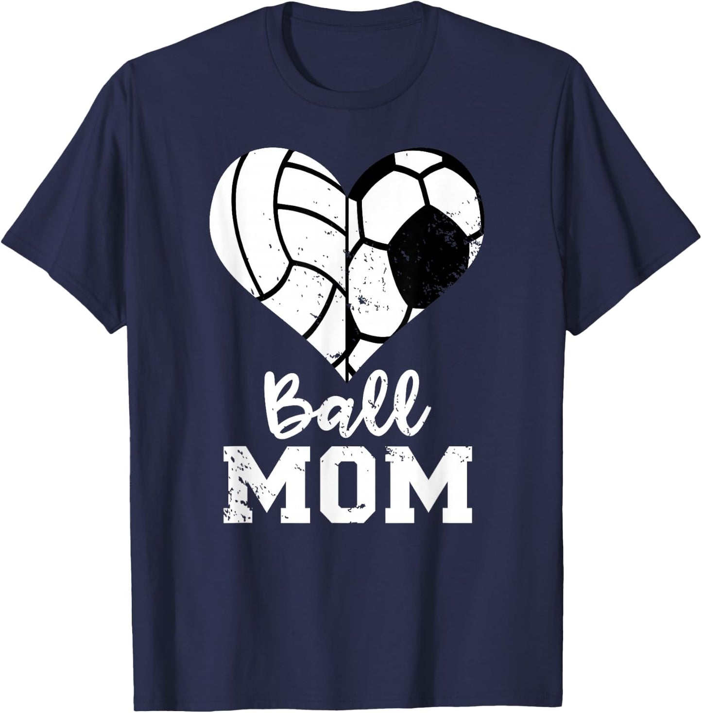 Ball Mom Heart Funny Soccer Volleyball Mom T-Shirt - T-Shirt | Navy