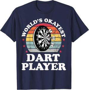 Worlds Okayest Dart Player Funny Dart Throwing Darts T-Shirt - T-Shirt | Navy