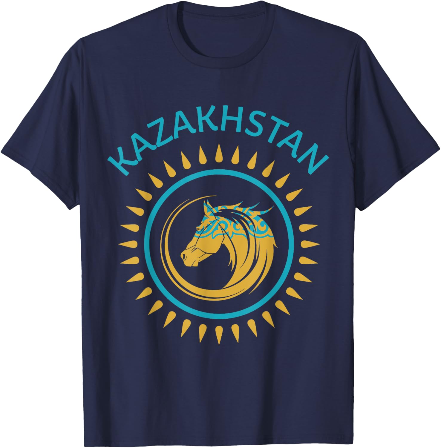 Republic of Kazakhstan Kazakhstan Kazakhian Flag Horse T-Shirt - T-Shirt | Navy