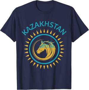 Republic of Kazakhstan Kazakhstan Kazakhian Flag Horse T-Shirt - T-Shirt | Navy