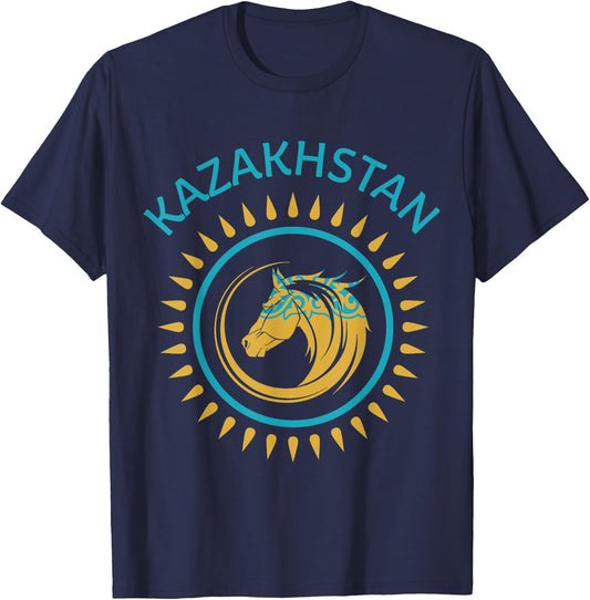 Republic of Kazakhstan Kazakhstan Kazakhian Flag Horse T-Shirt - T-Shirt | Navy