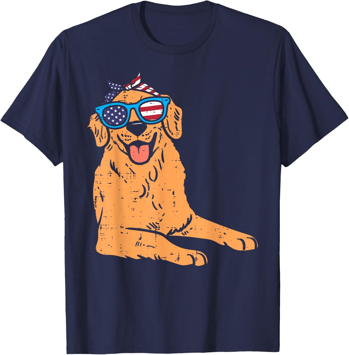 Bandana Golden Retriever American USA 4th Of July Fourth Dog T-Shirt - T-Shirt | Navy