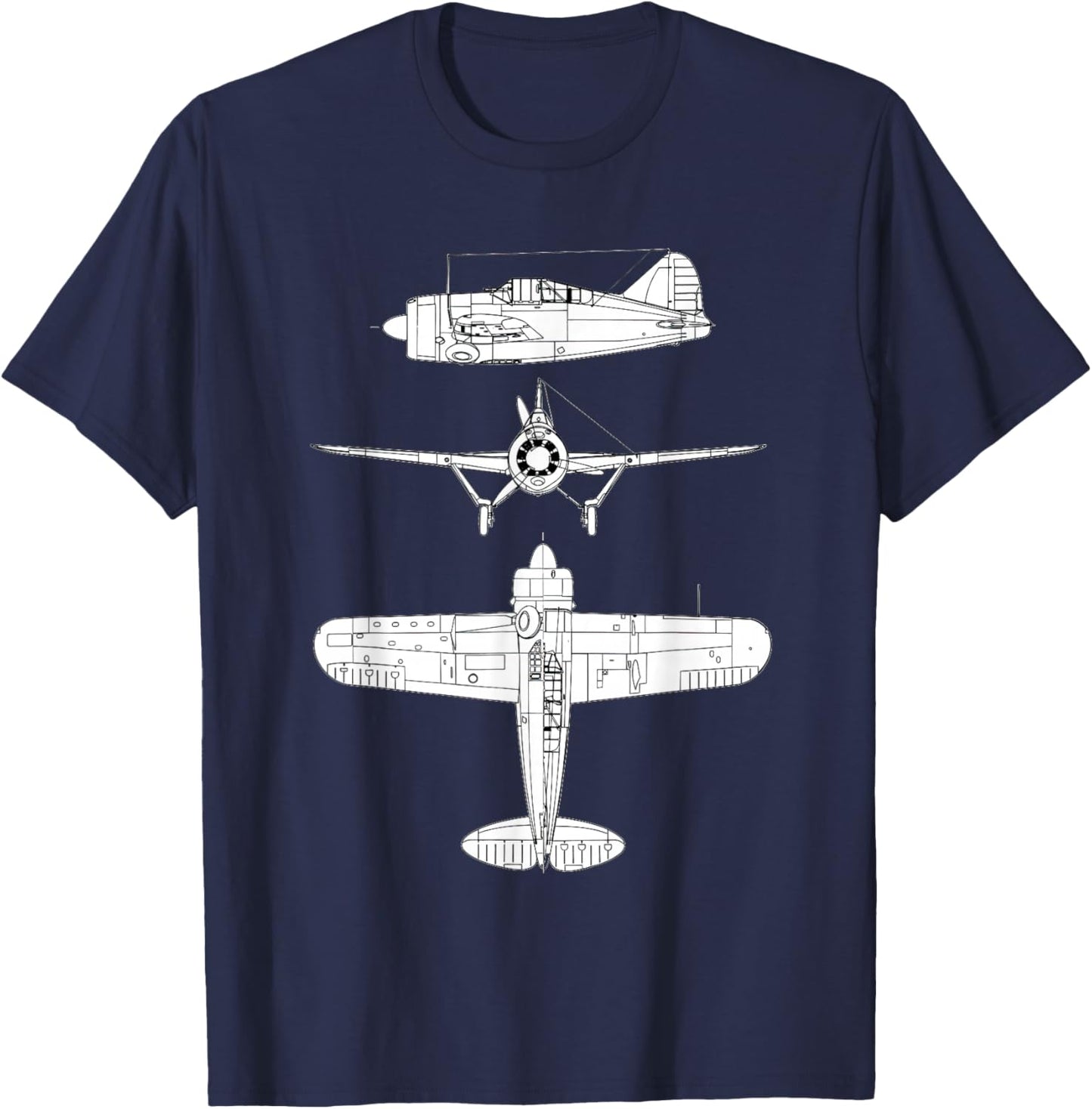 Brewster F2A Buffalo Fighter Aircraft WW2 Airplane T-Shirt - T-Shirt | Navy