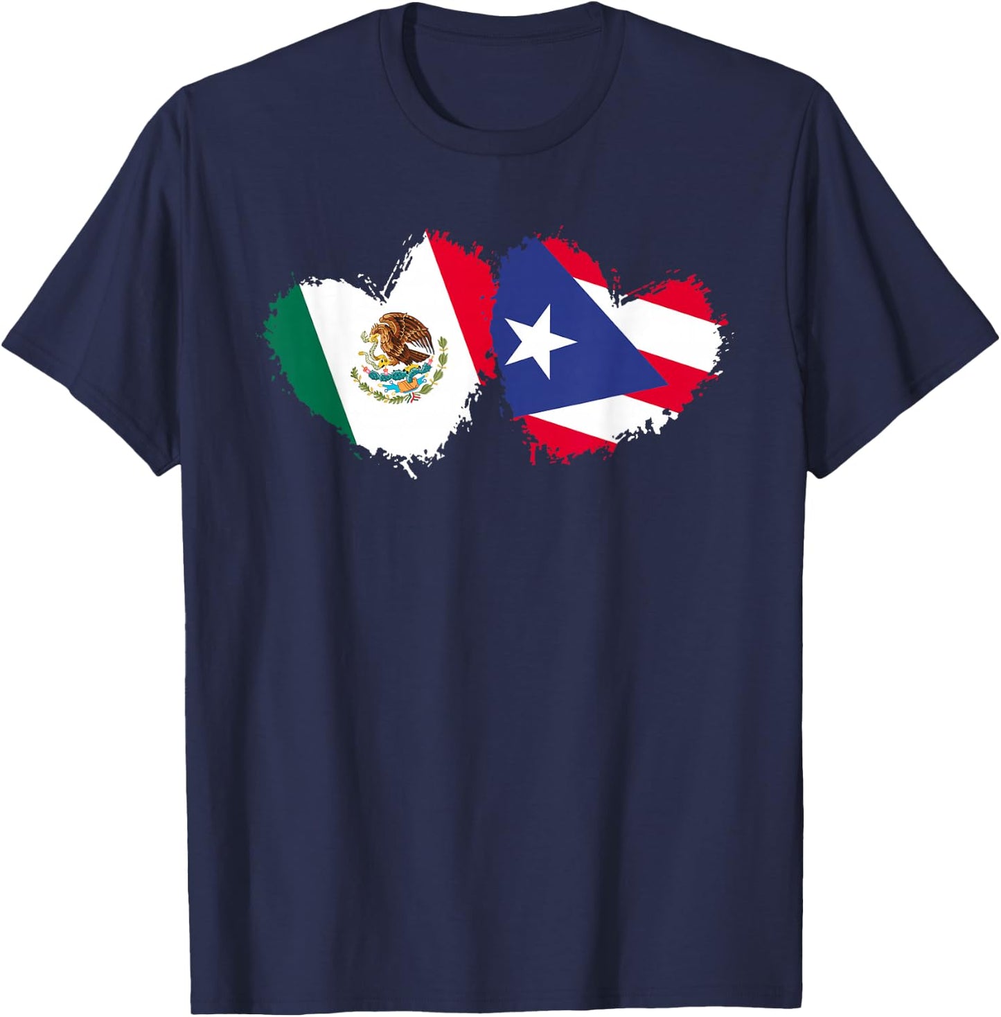Mexirican Puerto Rico Flag Mexican Puerto Rican Love Heart T-Shirt - T-Shirt | Navy