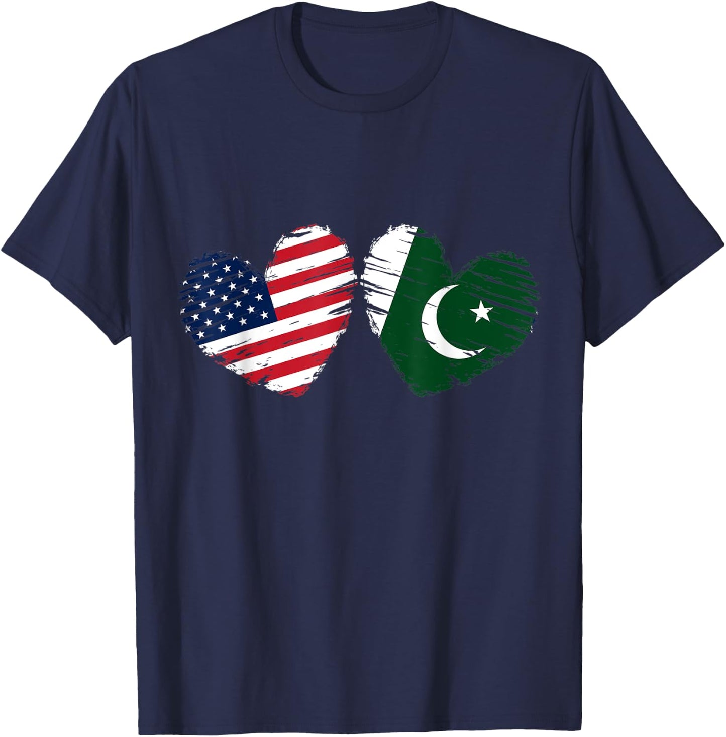 USA Pakistan Flag Heart Valentines Day Pakistani American T-Shirt - T-Shirt | Navy