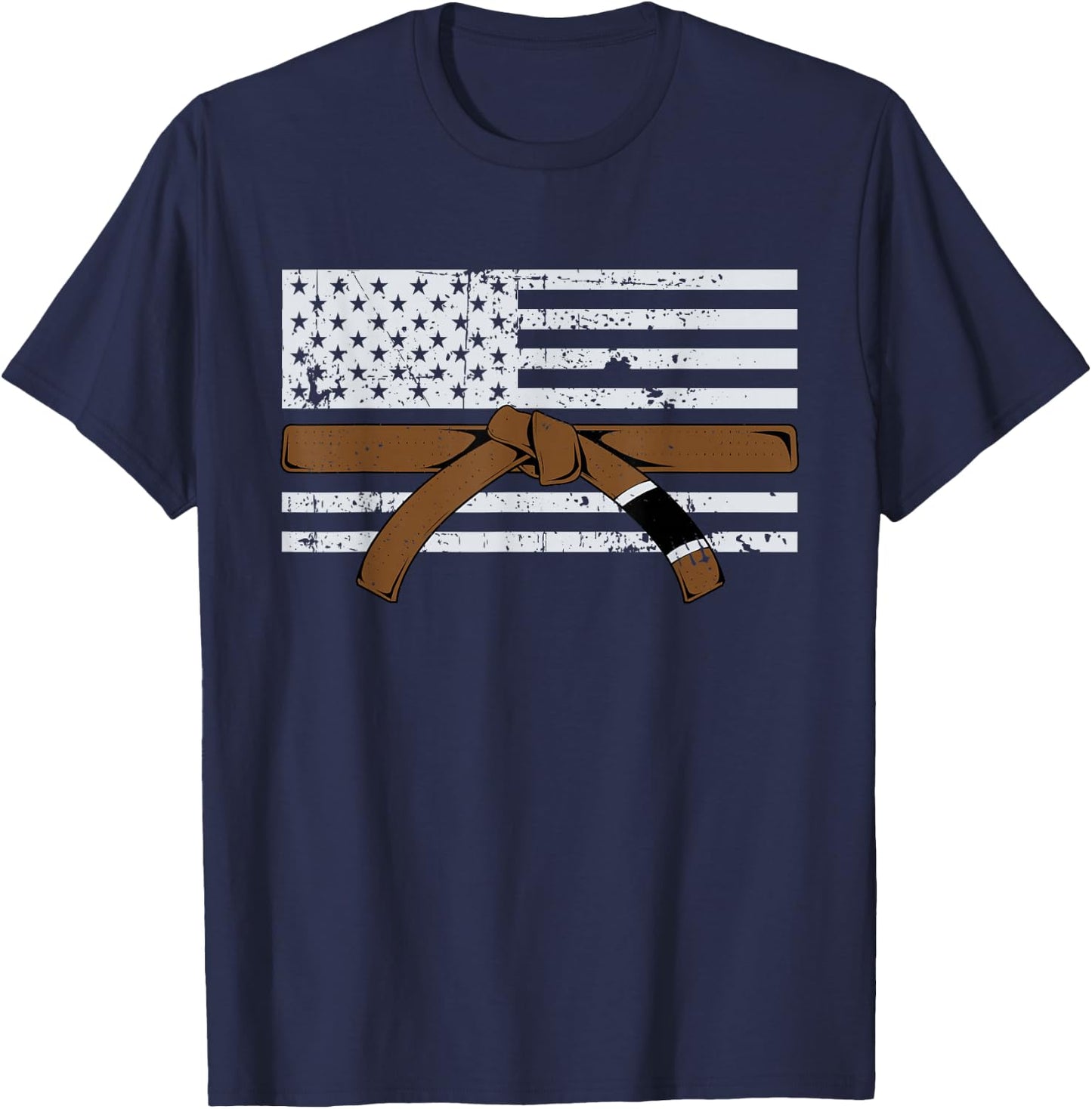 American Flag Jiujitsu Brown Belt Gift | Martial Arts Lover T-Shirt - T-Shirt | Navy