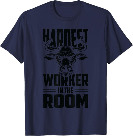 Motivational Fitness Bull Head - Hardest Worker In The Room T-Shirt - T-Shirt | Navy