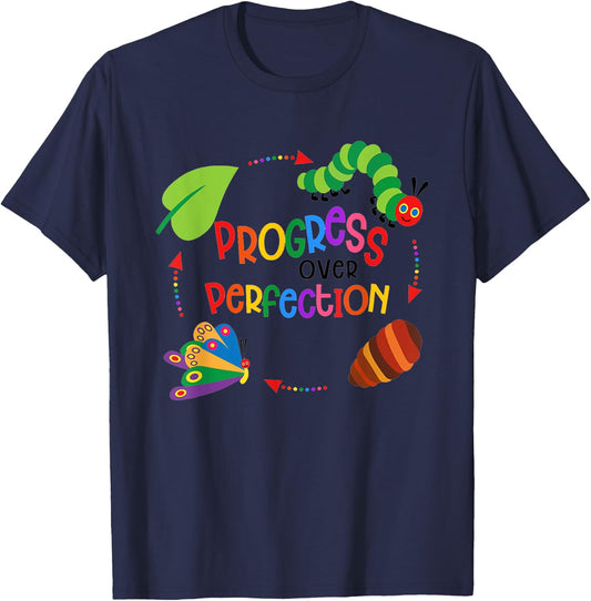 Progress Over Perfection SPED Teacher Paraprofessional Women Girls Kids T-Shirt - T-Shirt | Navy