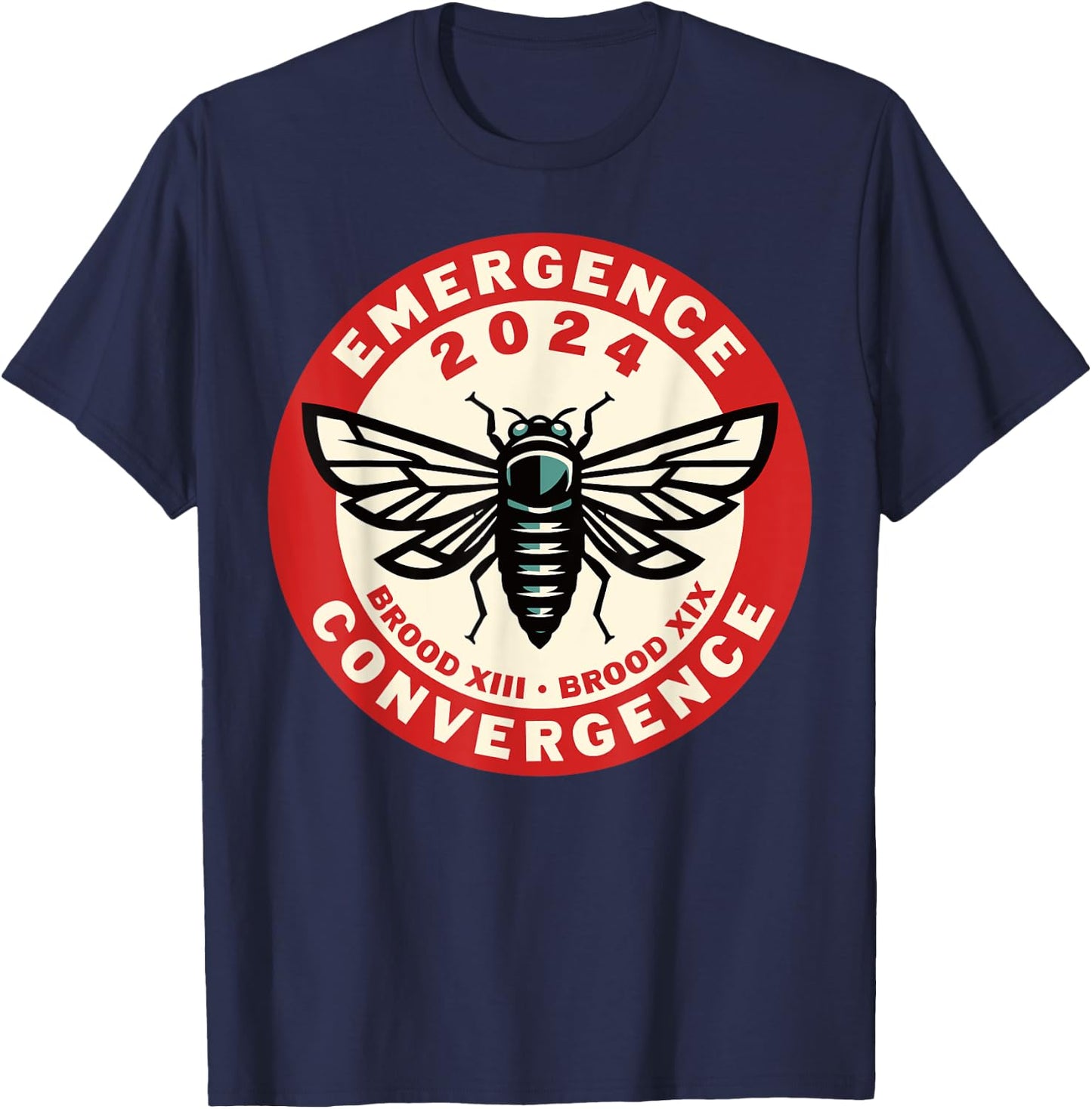 Cicada Brood XIII Brood XIX 2024 Emergence Convergence T-Shirt - T-Shirt | Navy