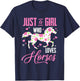Just A Girl Who Loves Horses Floral Horse Equestrian Quote T-Shirt - T-Shirt | Navy