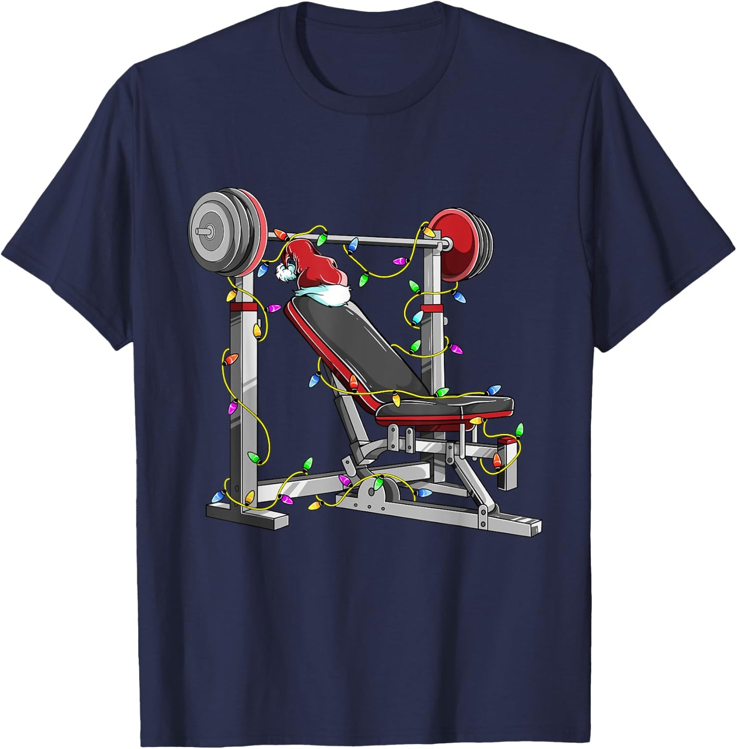 Santa In The Gym Funny Bench Press Christmas Weightlifting T-Shirt - T-Shirt | Navy