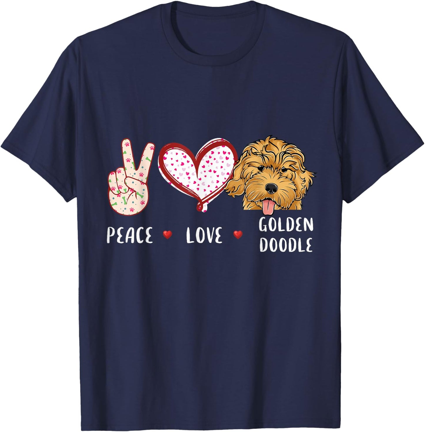 peace love Goldendoodle gift women kids doodle dog T-Shirt - T-Shirt | Navy