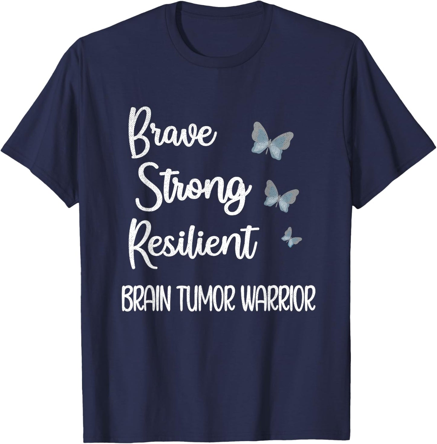 Brain Tumor Warrior | Brain Cancer Awareness Gray Ribbon T-Shirt - T-Shirt | Navy