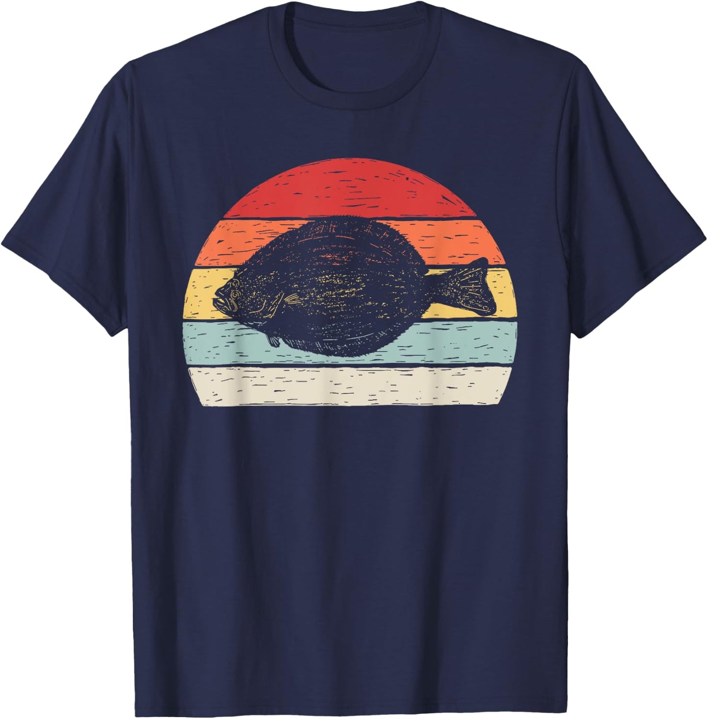 Vintage Retro Flounder Fish T-Shirt - T-Shirt | Navy