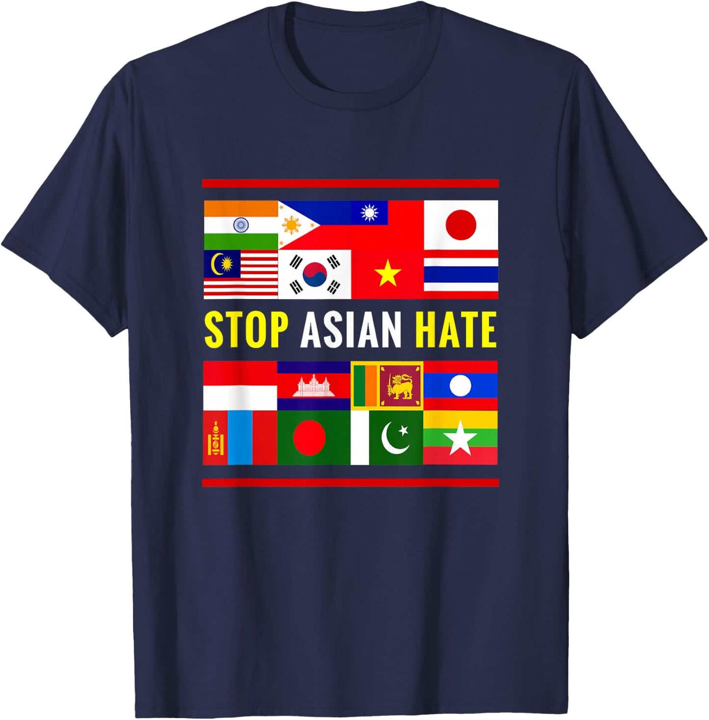 Stop AAPI Hate Support Awareness - Stop Asian Hate Flag T-Shirt - T-Shirt | Navy