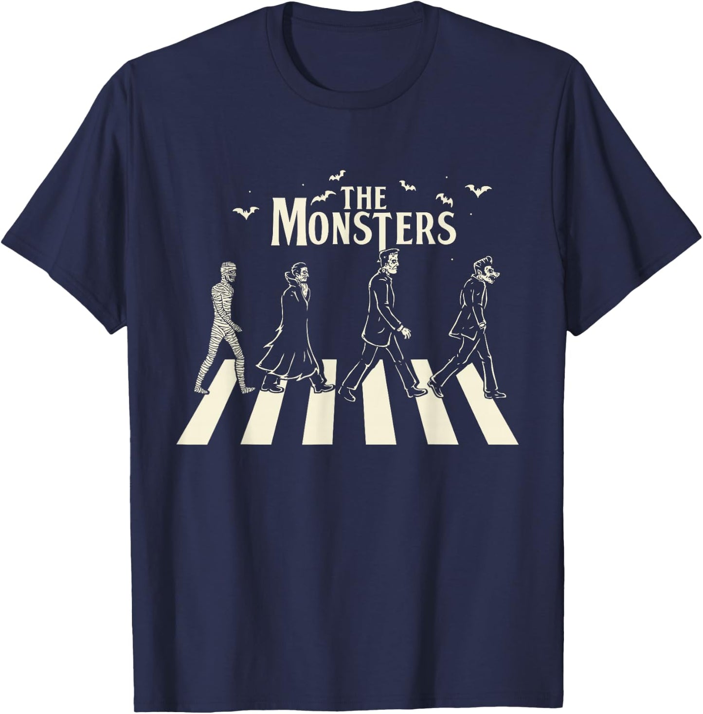 The Monsters - Funny Monsters Crossing the Road T-Shirt - T-Shirt | Navy