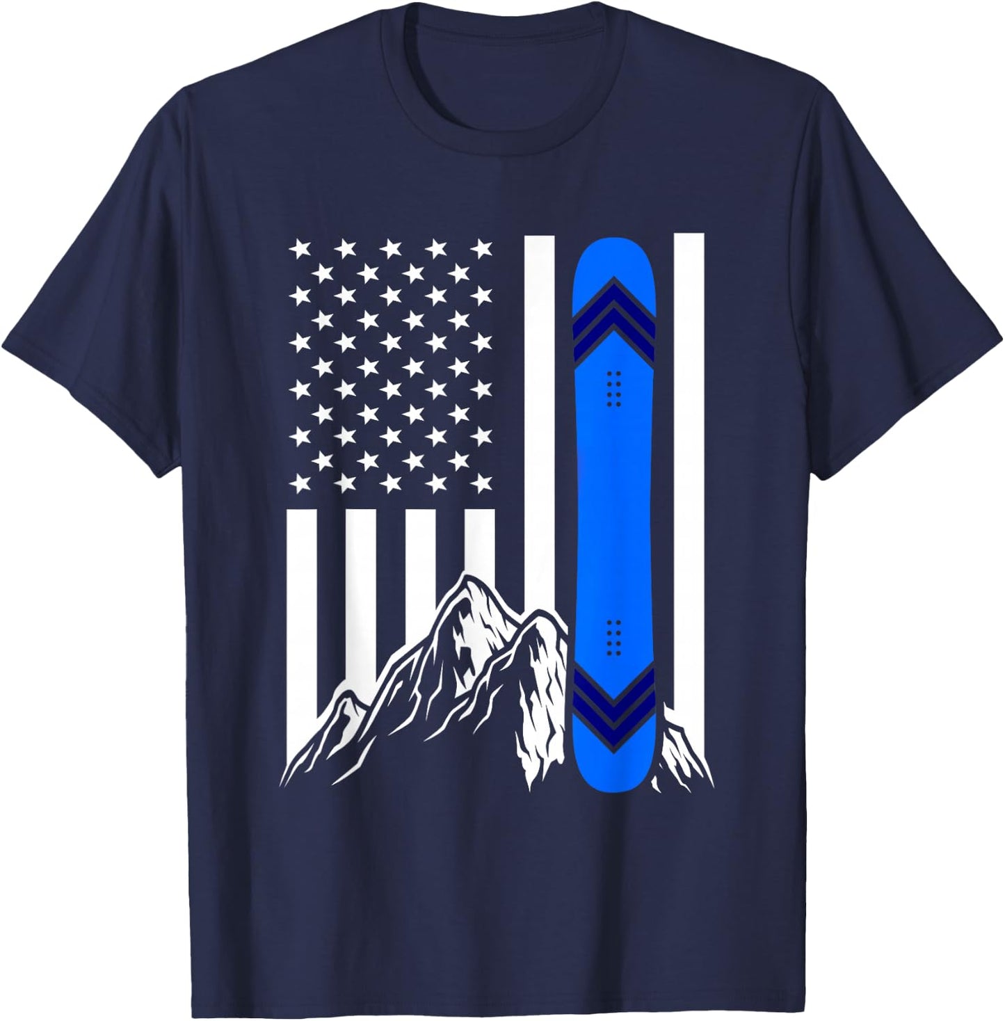 American Flag Snowboarding Gifts Mountain Snowboarder T-Shirt - T-Shirt | Navy