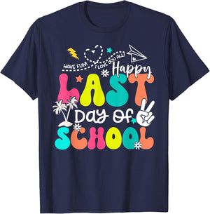 Happy Last Day Of School Boys Girls Teacher Hello Summer T-Shirt - T-Shirt | Navy