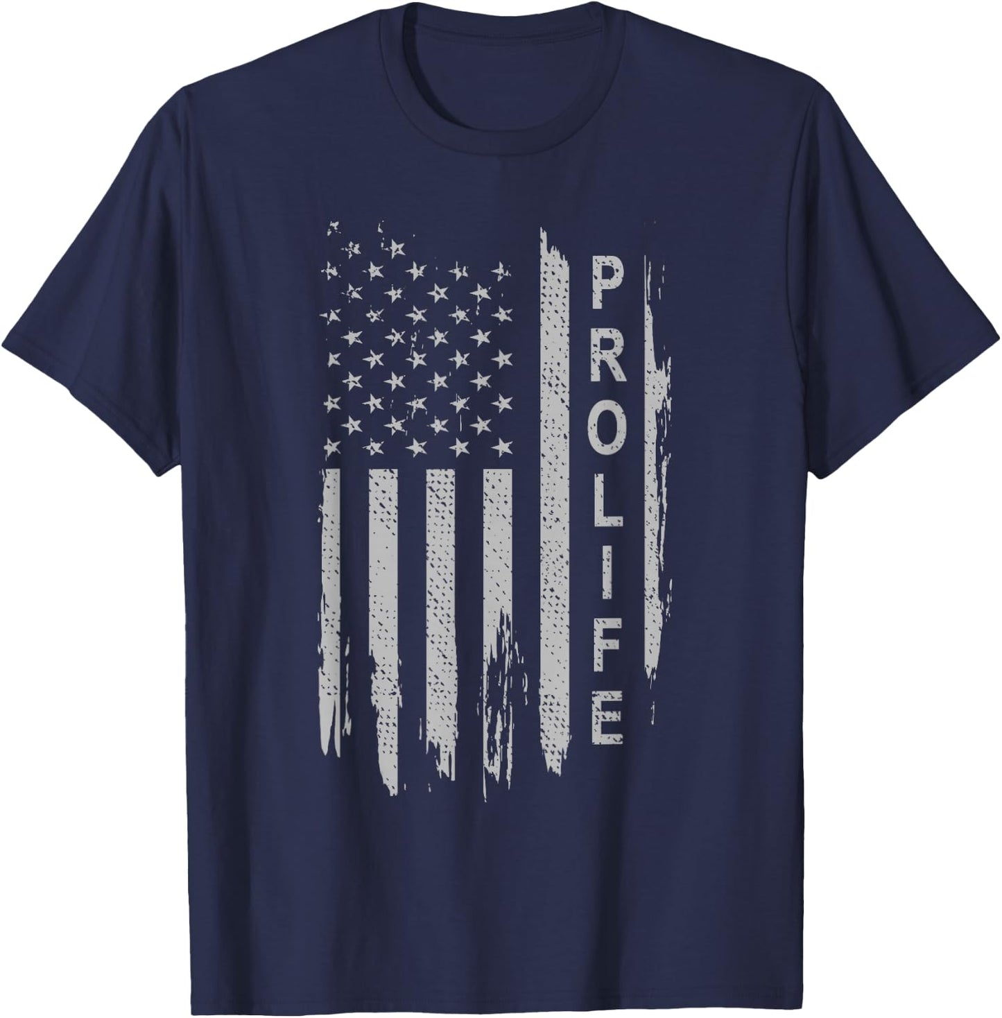 Pro Life on American Flag T-Shirt - T-Shirt | Navy
