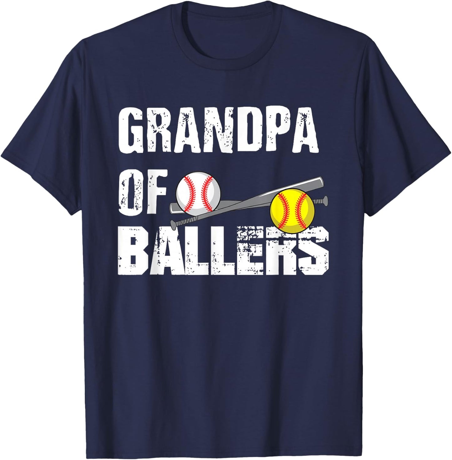 Grandpa Of Ballers Funny Baseball Softball Fathers Day Gift T-Shirt - T-Shirt | Navy