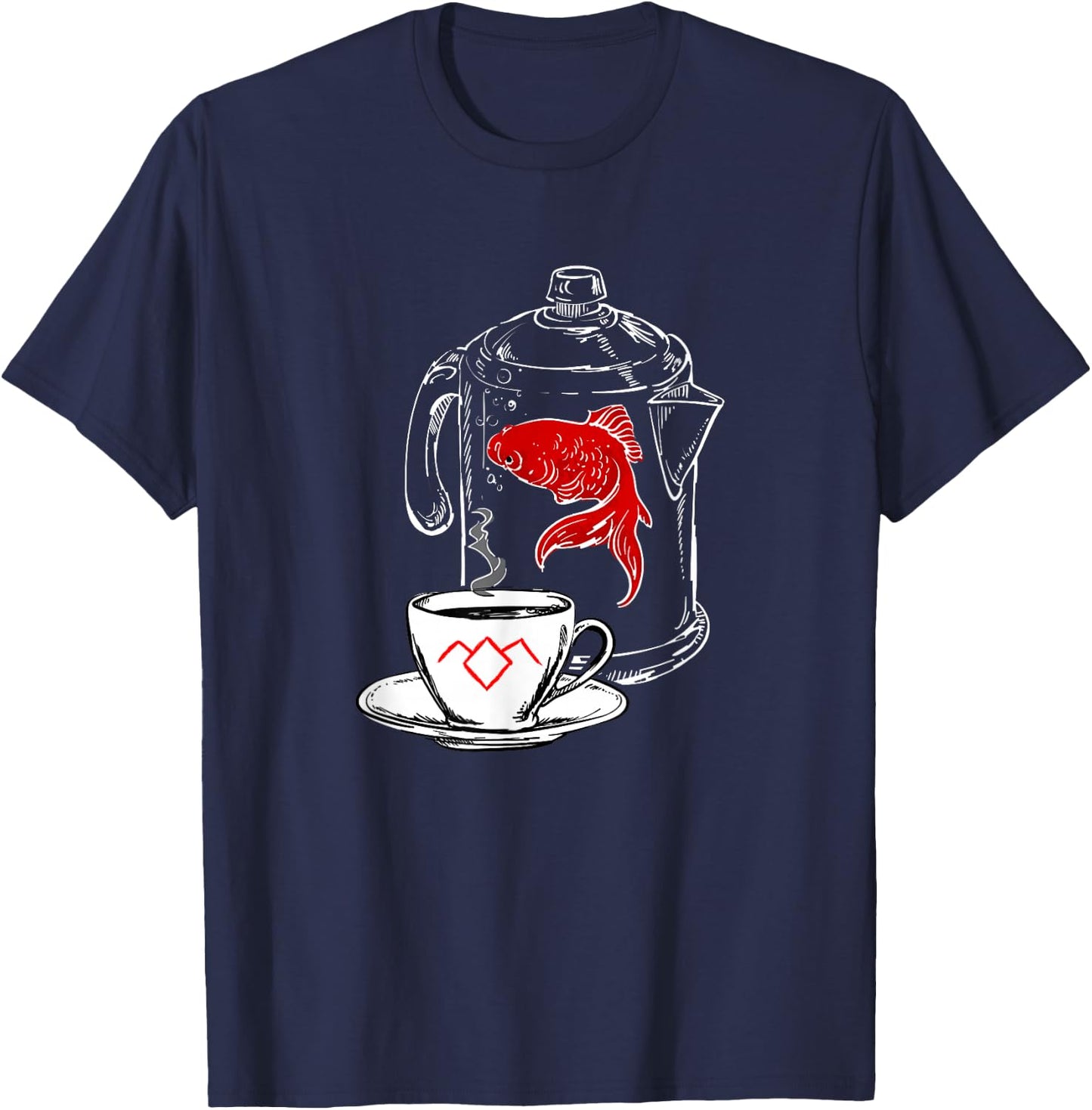 Twin Peaks Coffee Cup And Fish Outlines T-Shirt - T-Shirt | Navy