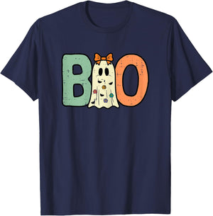 Halloween Boo Ghost Cute Costume Toddler Girls Kids Youth T-Shirt - T-Shirt | Navy