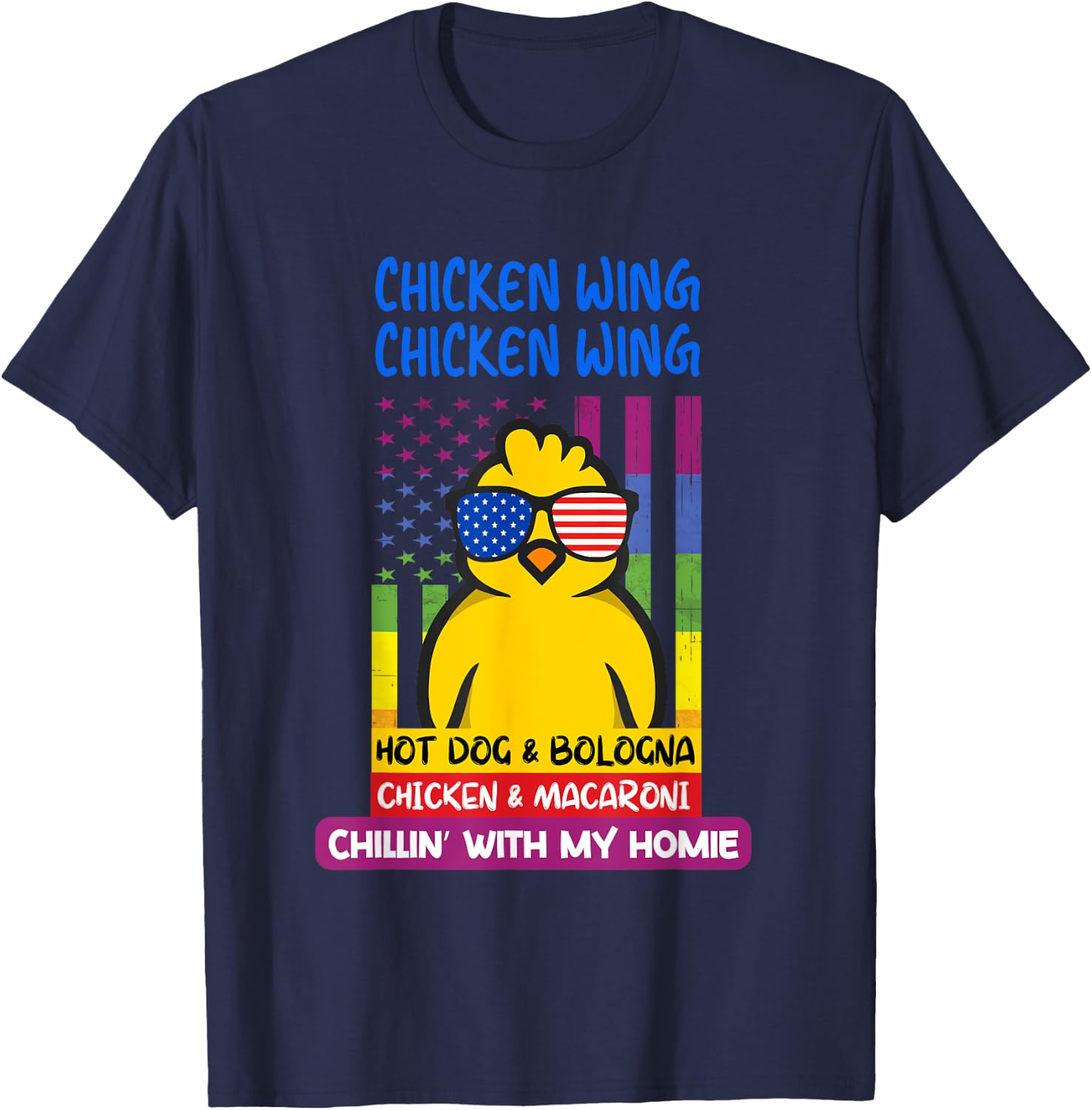 Cooked Chicken Wing Chicken Wing Hot Dog Bologna Macaroni Women Girls Kids T-Shirt - T-Shirt | Navy