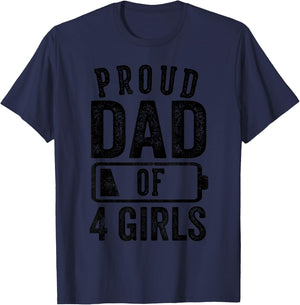 Proud Dad of 4 Girls Gifts Daddy of Four Daughters T-Shirt - T-Shirt | Navy