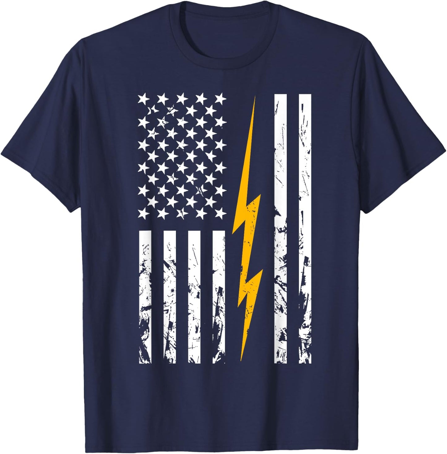 Electrician American Flag Electric Bolt Lineman USA Flag T-Shirt - T-Shirt | Navy