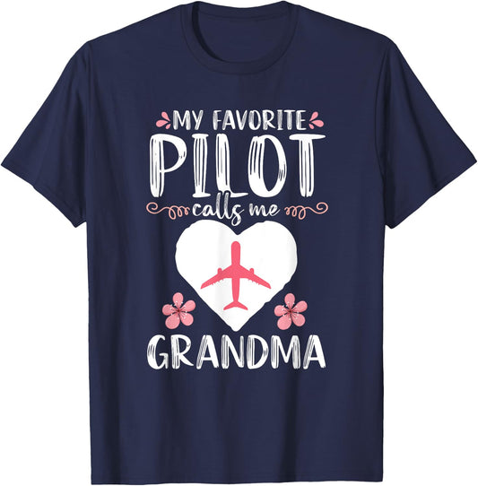 My Favorite Pilot calls me Grandma Airplane Aviation T-Shirt - T-Shirt | Navy