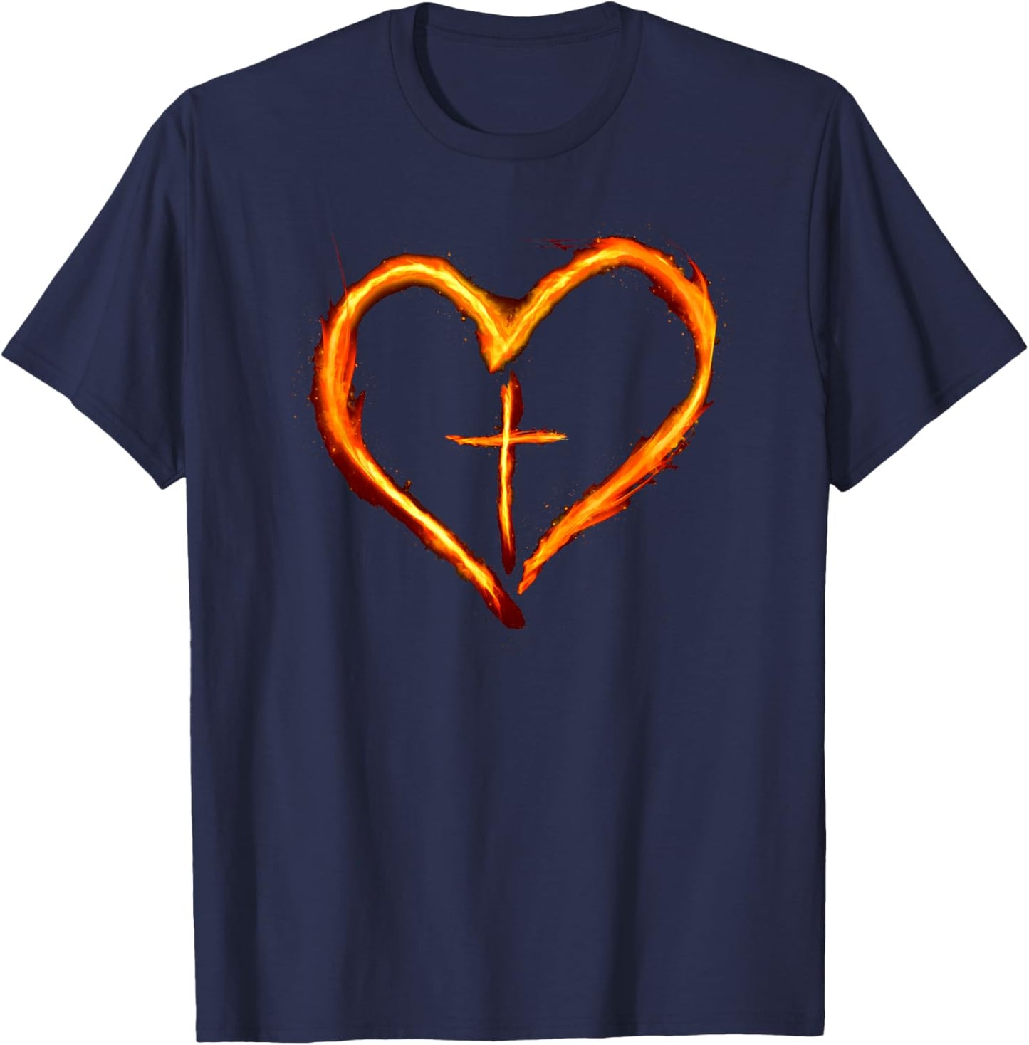Christian Cross Revival Heart Flame – Be on Fire for Jesus T-Shirt - T-Shirt | Navy