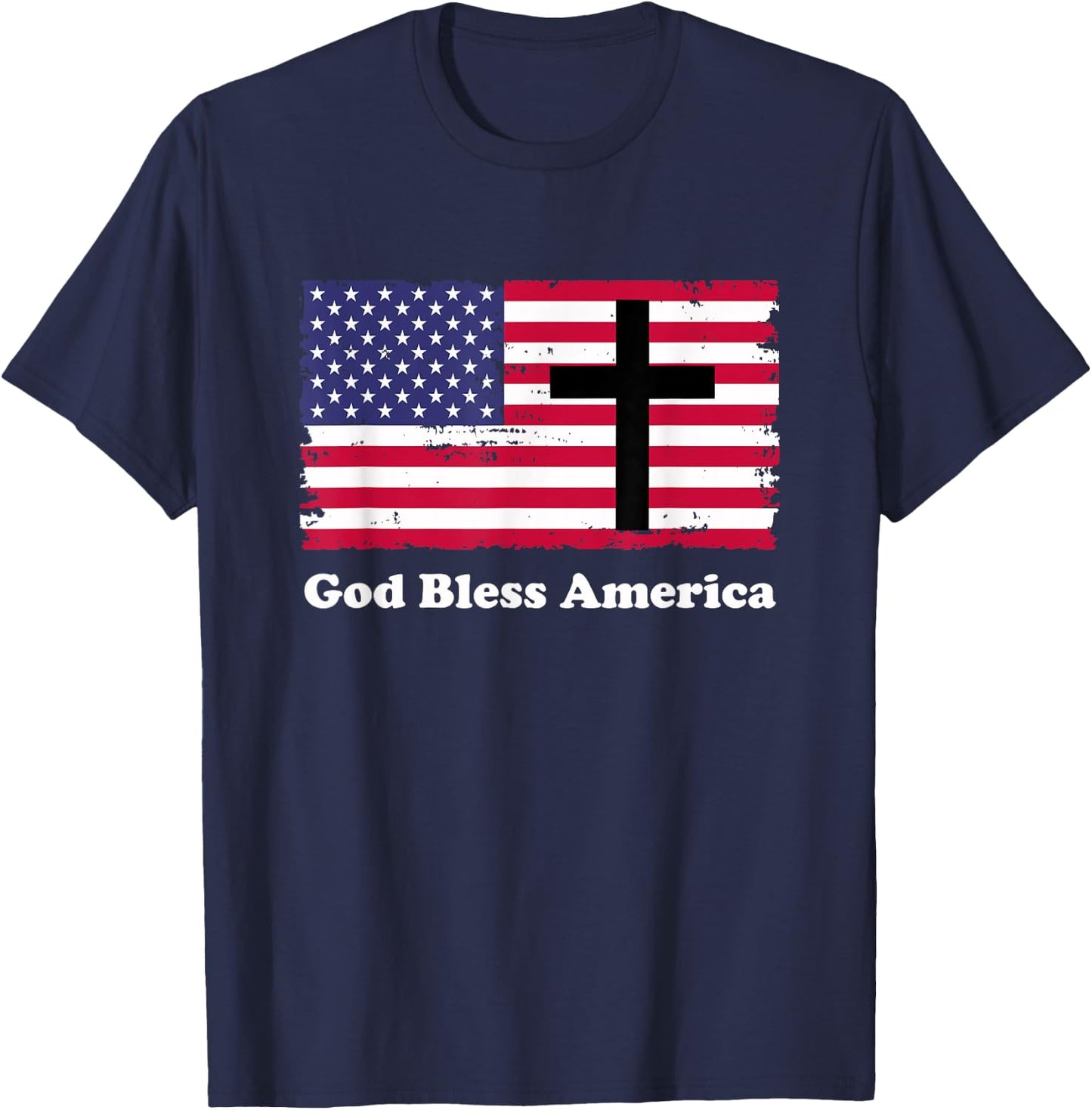 God Bless America Patriotic Flag with Cross T-Shirt - T-Shirt | Navy