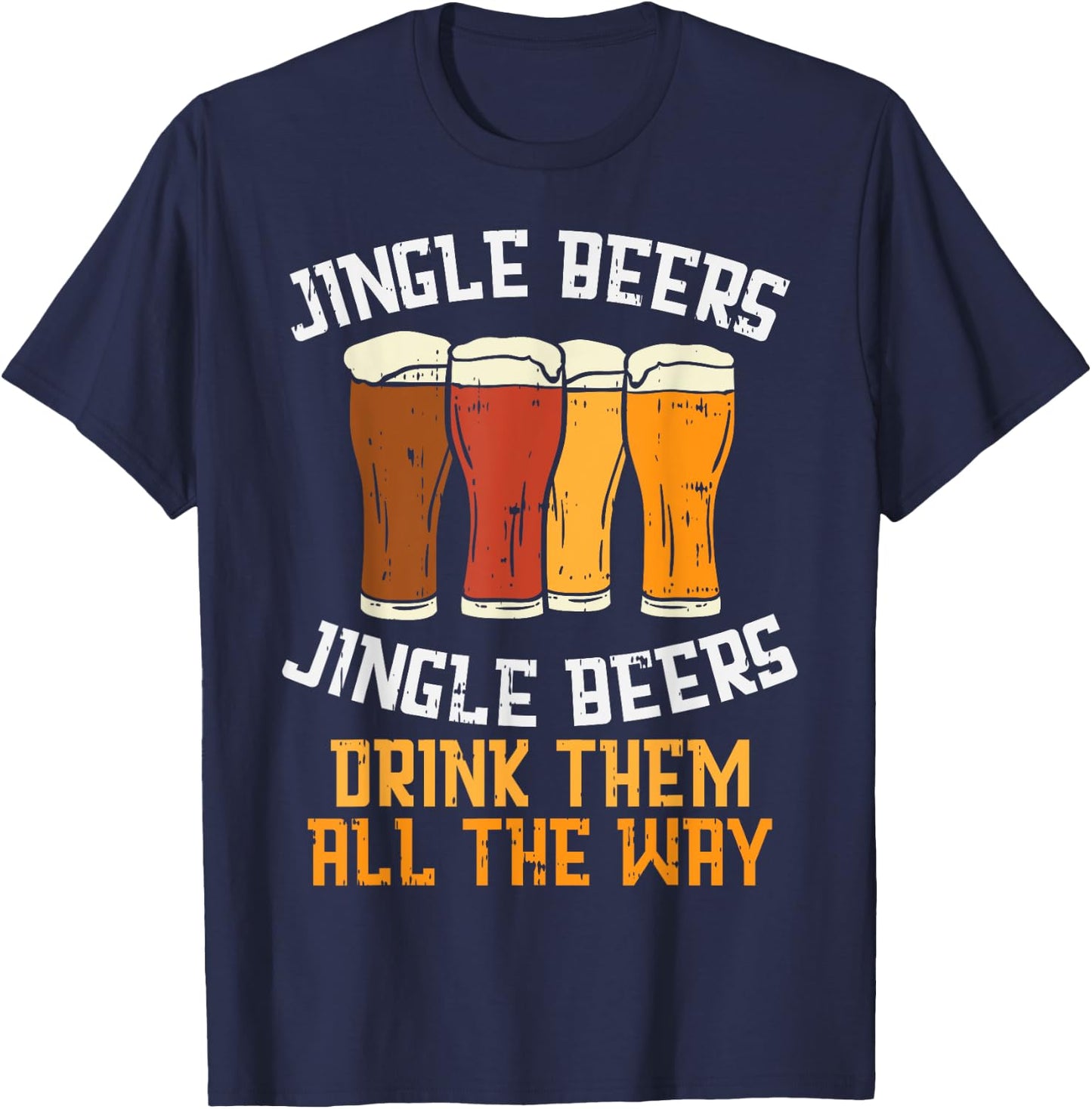 Jingle Beers Drink All The Way Christmas Beer Lover PJ T-Shirt - T-Shirt | Navy