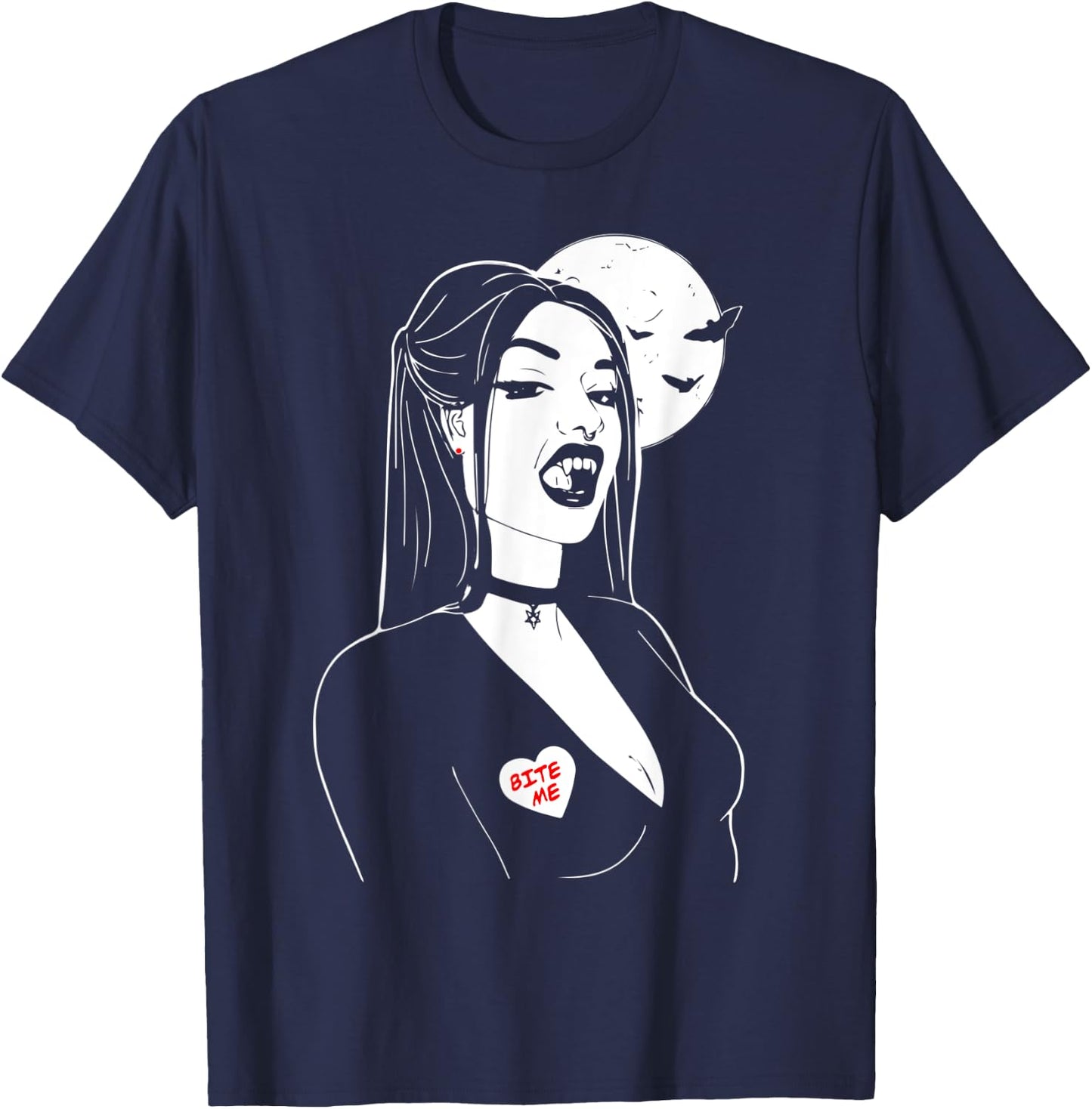 Vampire Girl Bite Me, Art Desing , Beauty Vamp T-Shirt - T-Shirt | Navy