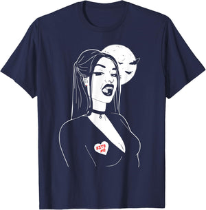 Vampire Girl Bite Me, Art Desing , Beauty Vamp T-Shirt - T-Shirt | Navy