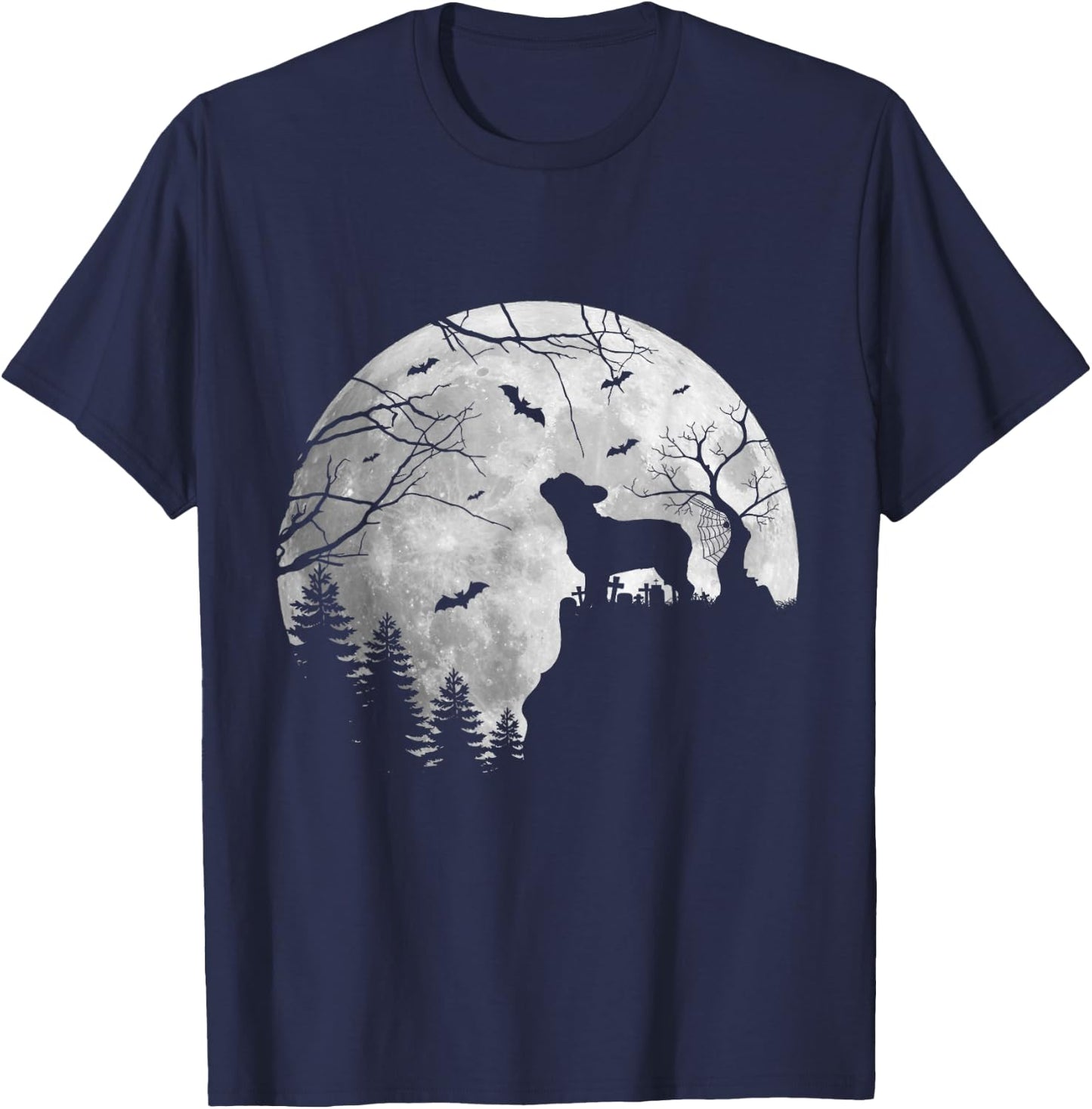 Frenchie Dog Moon Howl In Forest Halloween Dog Frenchie Women Kids T-Shirt - T-Shirt | Navy