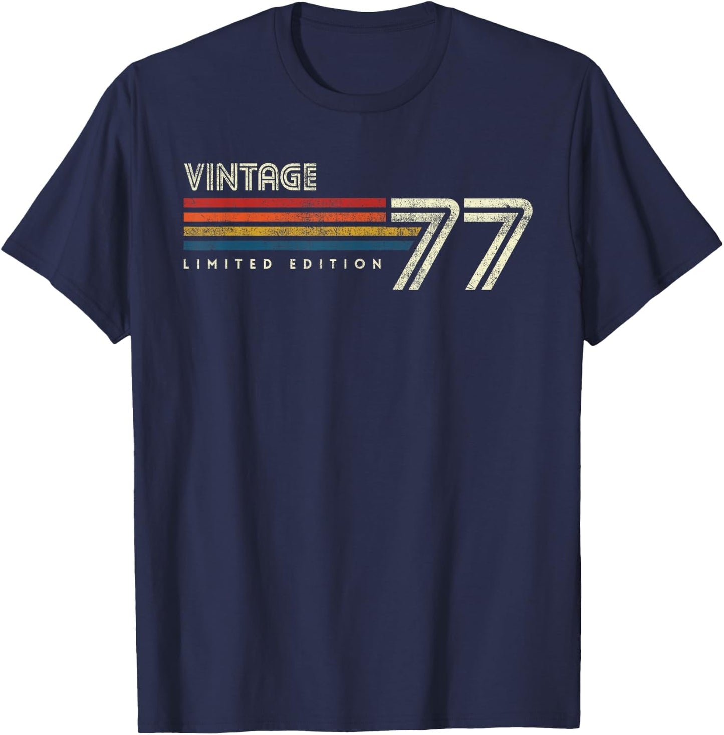 Vintage 1977 Chest Stripe Birthday T-Shirt - T-Shirt | Navy