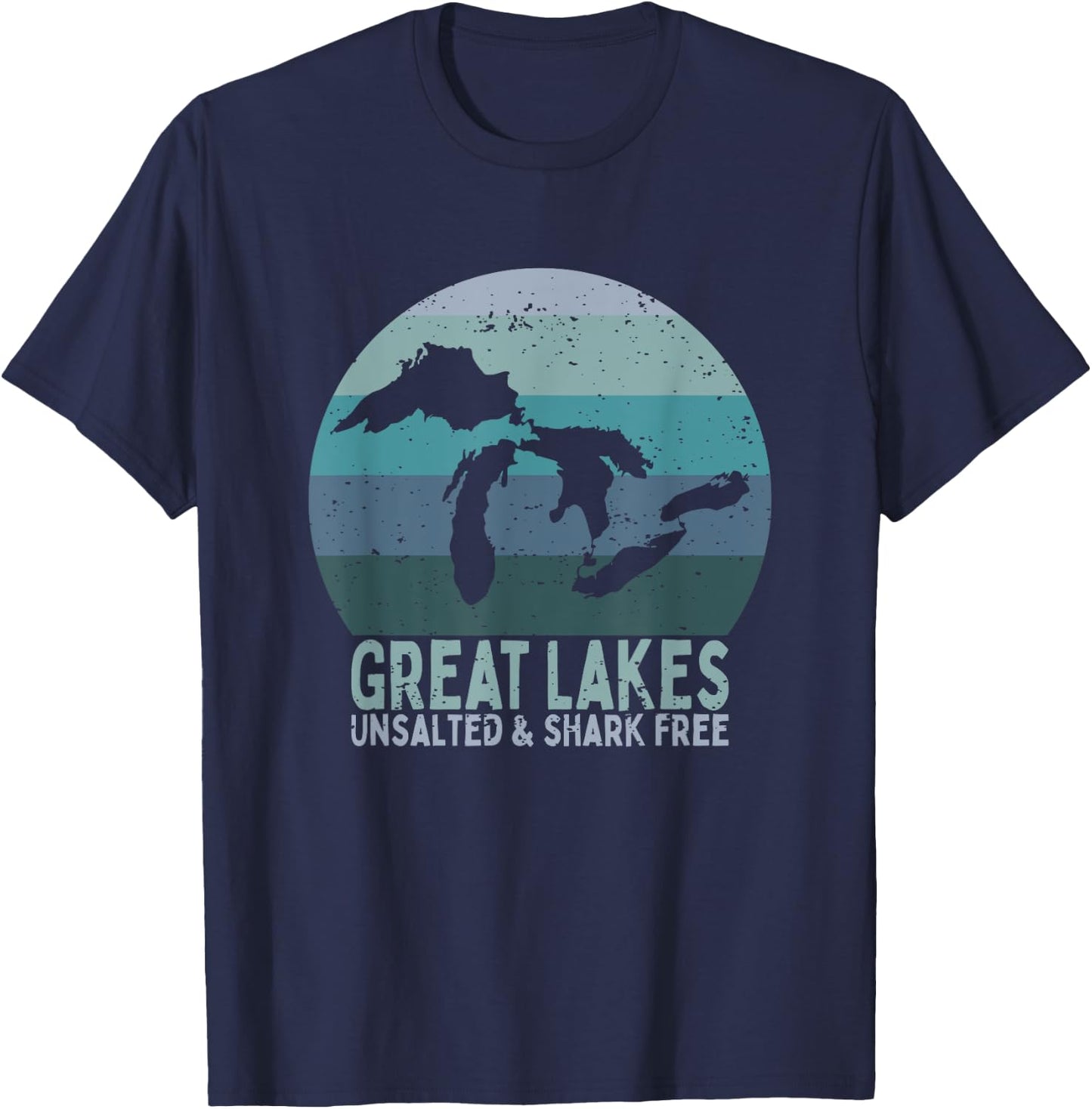 Vintage Great Lakes Unsalted and Shark Free Lake Life T-Shirt - T-Shirt | Navy