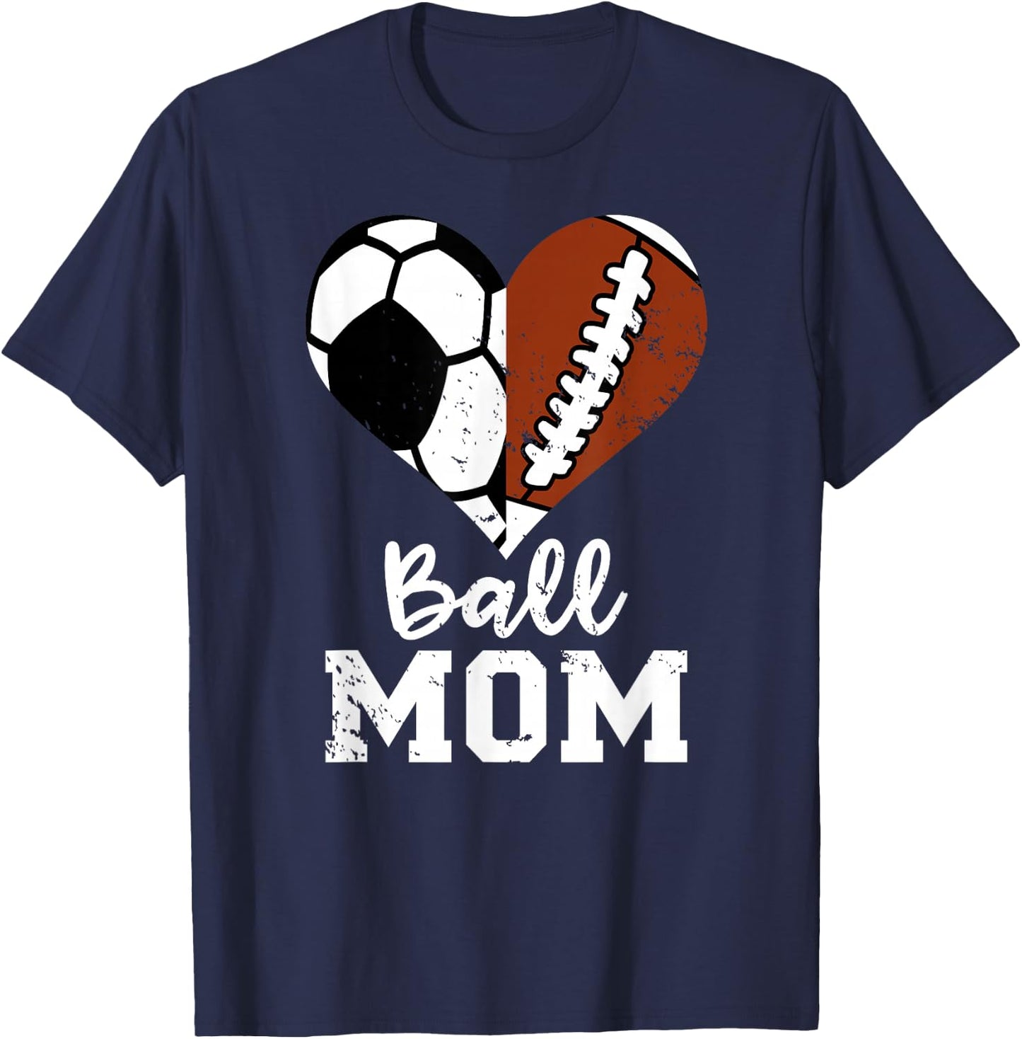 Ball Mom Heart Funny Football Soccer Mom T-Shirt - T-Shirt | Navy