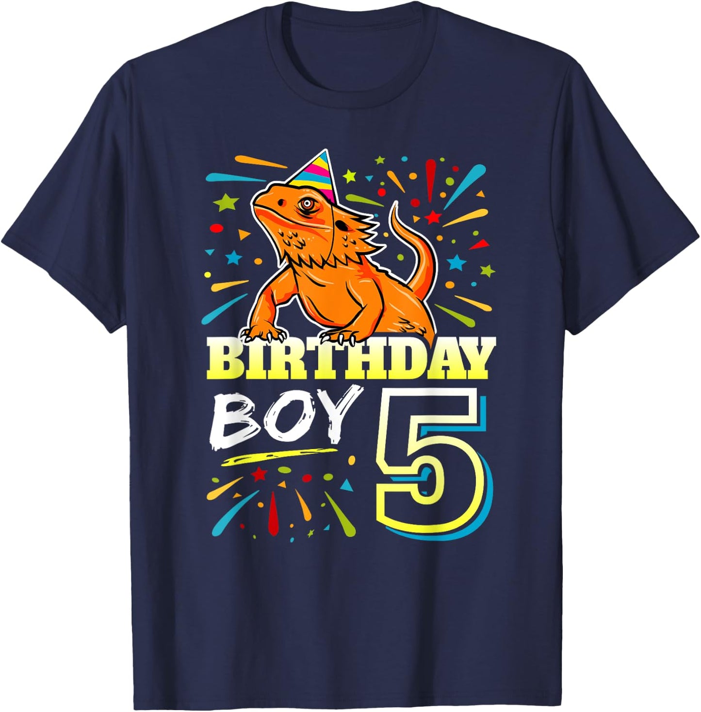 Bearded Dragon Lizard Kids 5th Birthday - 5 Year Old Boy T-Shirt - T-Shirt | Navy
