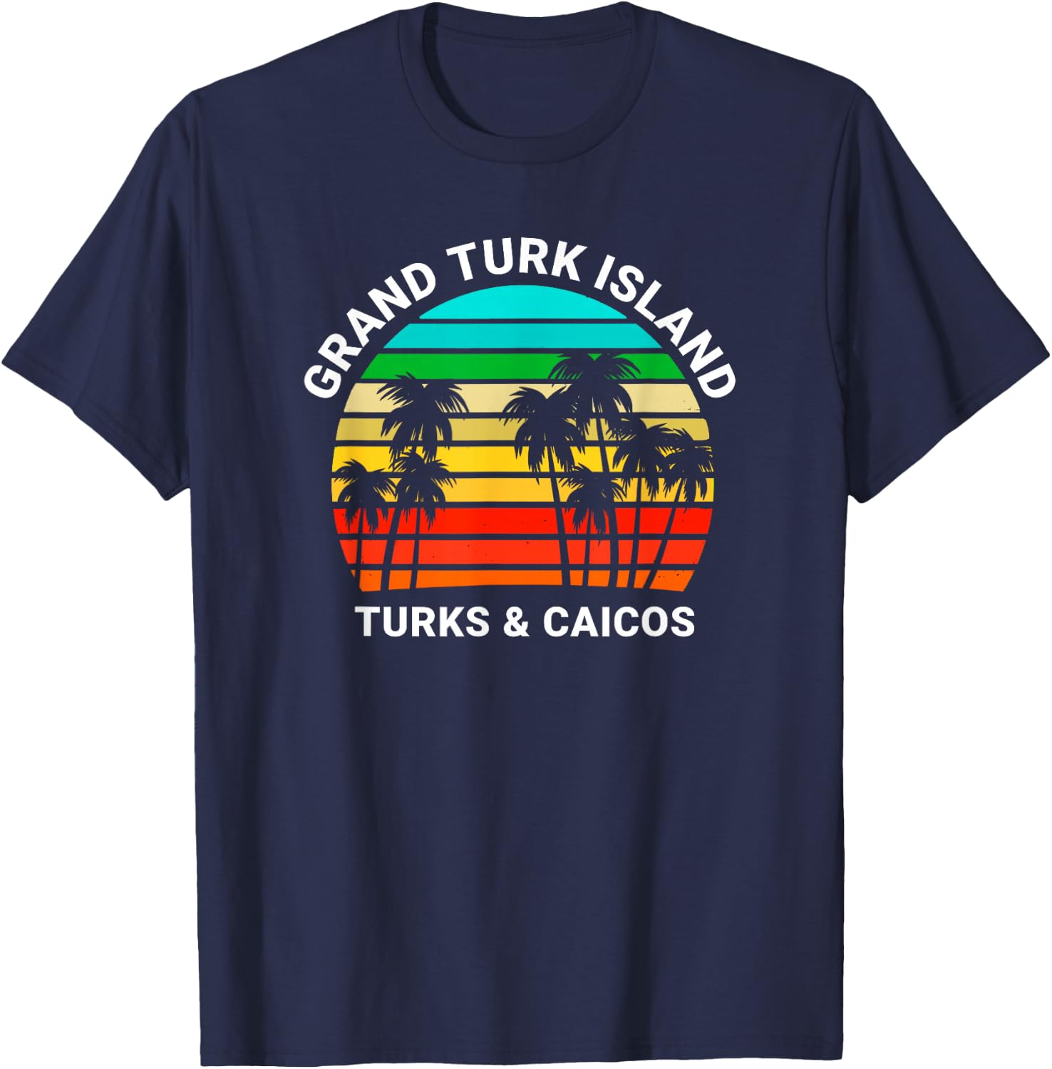 Grand Turk Island Turks & Caicos Shirt Sunset Palm Trees T-Shirt - T-Shirt | Navy